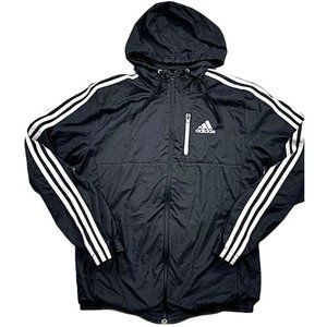 Adidas Mens Black/White L Full Zip Hoodie 3-Stripe